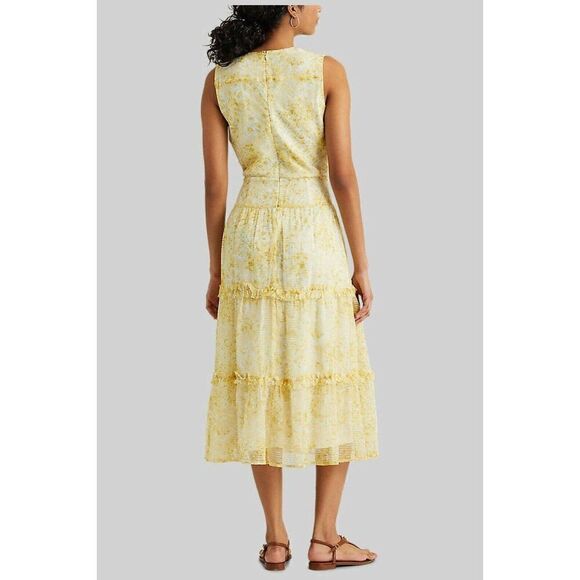 LAUREN Ralph Lauren Floral Yellow & Cream Sleeveless Midi Dress - Picture 2 of 11